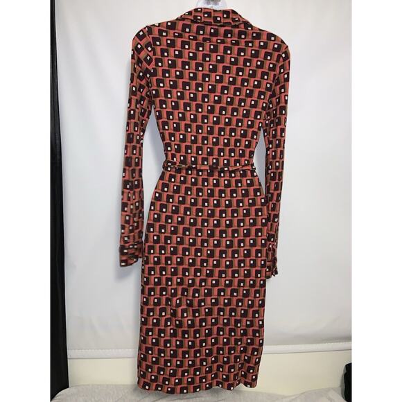 Boden Pink & Brown Button-Down Long-Sleeve Dress UK 6 US 2 Belted Career Classic - Picture 2 of 7